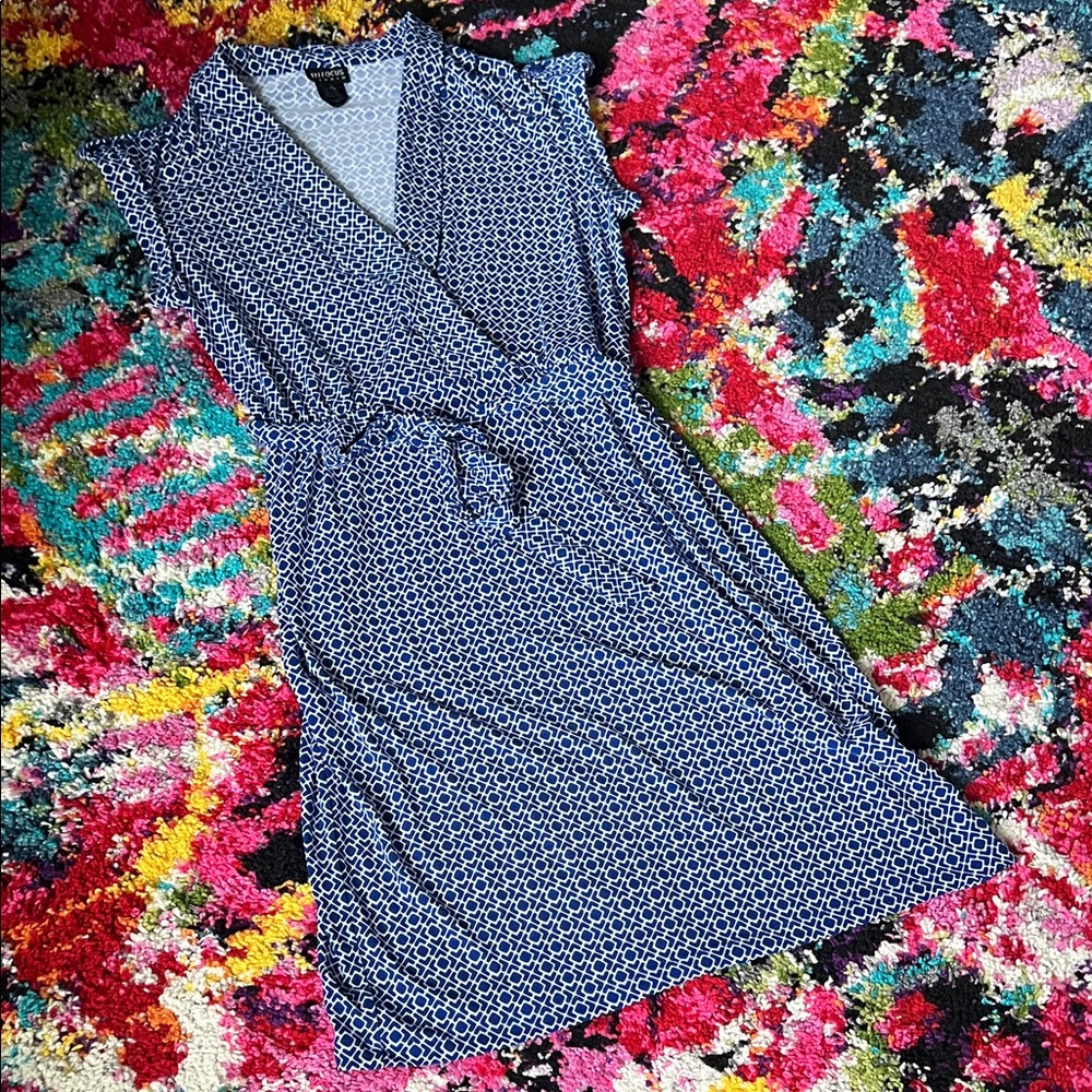 Enfocus Studio Blue and White Patterned Midi Dress